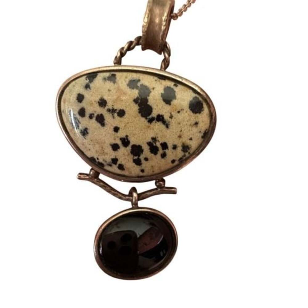 WK 925‎ Sterling Silver Dalmatian Jasper Black Onyx Pendant Necklace Artisan